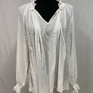 White Dobby Dot Peasant Top